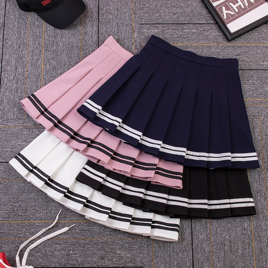 Striped Pleated Elastic Waist  Skirt