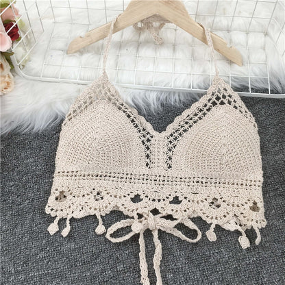 Crop Retro Tassel Lace Halter Neck