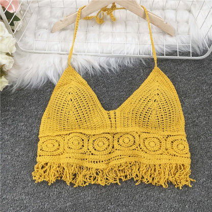 Crop Retro Tassel Lace Halter Neck