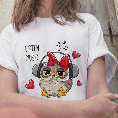 Cute Owl Print T-shirt